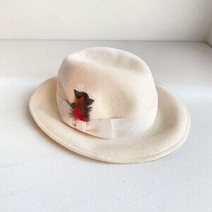 Vintage Eaton's Cream Ivory Bow Feather Detail Unisex Fedora M